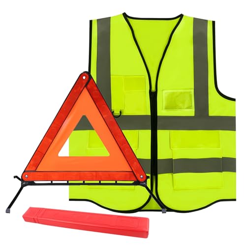 HIAHXC 2en1 Triangle de Signalisation et Gilet Jaune pour Vo